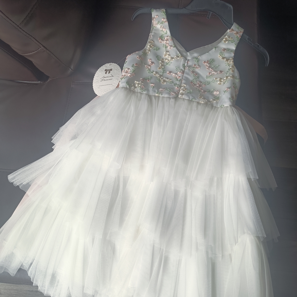 American Princess White Tulle Gown with Pastel Floral Bodice